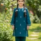 Embroidered 2-Piece Stitched Kurta Set for Kids Girls