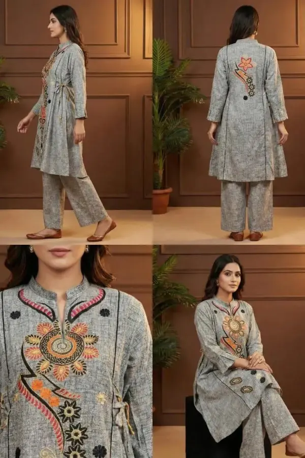 Printed khaddar 2 piece suit grey (2) Printed khaddar 2 piece suit grey (2)