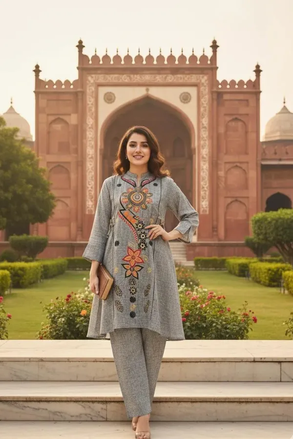 Printed khaddar 2 piece suit grey (3) Printed khaddar 2 piece suit grey (3)