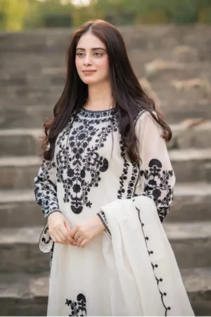 White Snow Organza 3 Piece Suit | Party Wear Dress