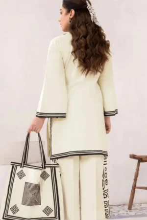 Women’s Stitched Linen Printed 2-Piece Suit with Handbag