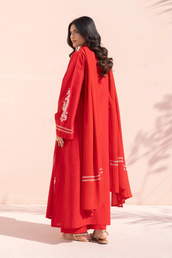 Nayab – Fresh Red Embroidered Cotton 3-Piece Suit 2 Nayab – Fresh Red Embroidered Cotton 3-Piece Suit 3