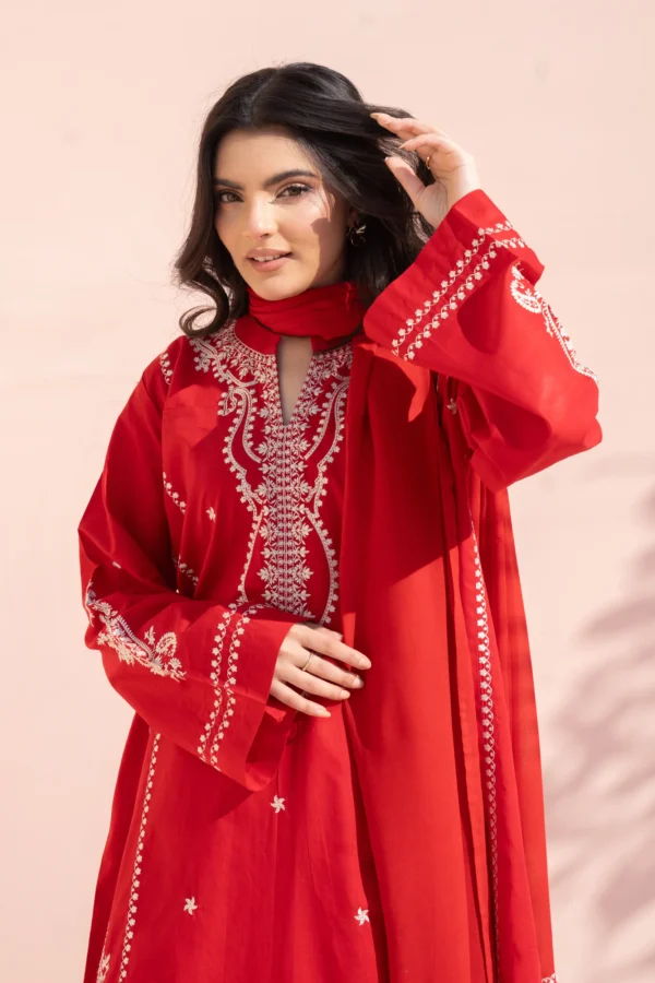 Nayab – Fresh Red Embroidered Cotton 3-Piece Suit 3 Nayab – Fresh Red Embroidered Cotton 3-Piece Suit 3
