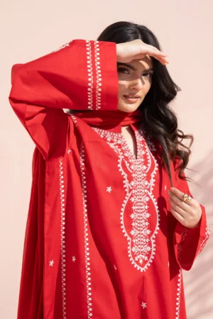 Nayab – Fresh Red Embroidered Cotton 3-Piece Suit 3