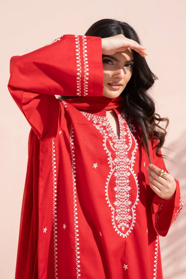 Nayab – Fresh Red Embroidered Cotton 3-Piece Suit 6 Nayab – Fresh Red Embroidered Cotton 3-Piece Suit 3
