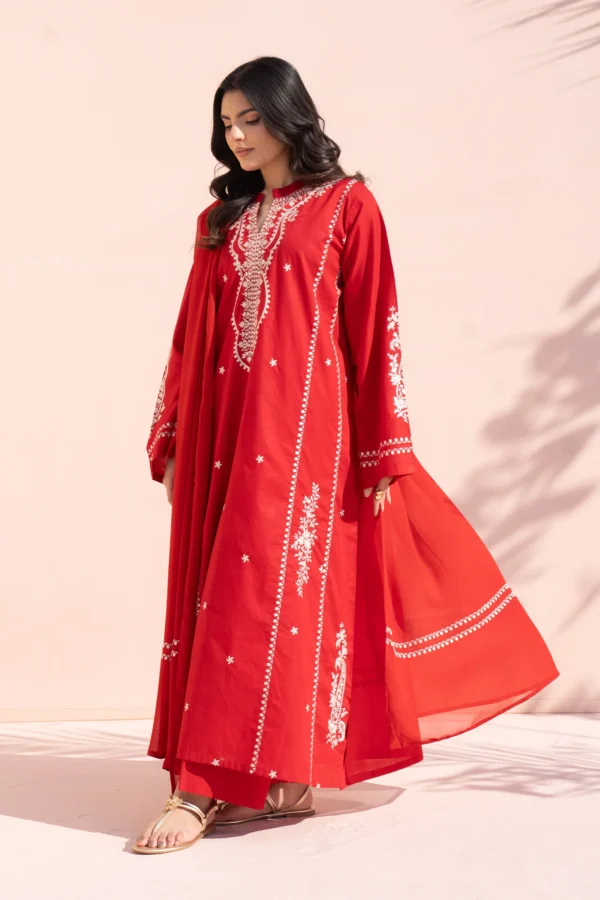 Nayab – Fresh Red Embroidered Cotton 3-Piece Suit Nayab – Fresh Red Embroidered Cotton 3-Piece Suit 3