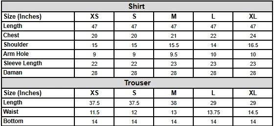Rayana Size Chart
