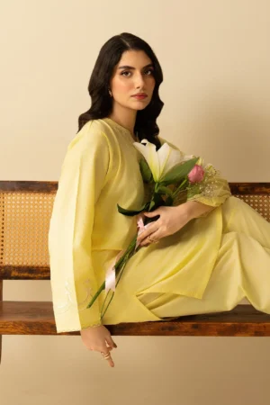 Lazeh Butter Yellow Embroidered 3 Piece Suit