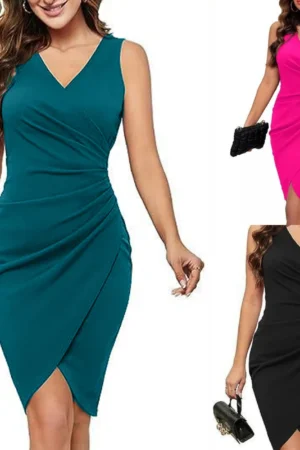 Women's Plus Size V-Neck Sleeveless Dress Black Slim Fit