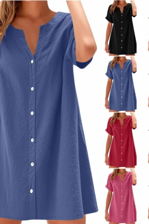 V-Neck Button Dress Cotton Summer Wear Pakistan